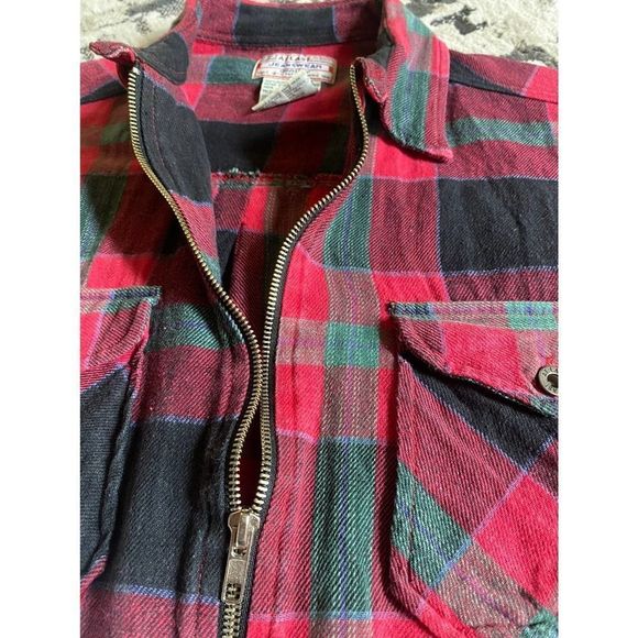 Vintage At Last Zip Up Red Flannel Mens Medium - Picture 4 of 7